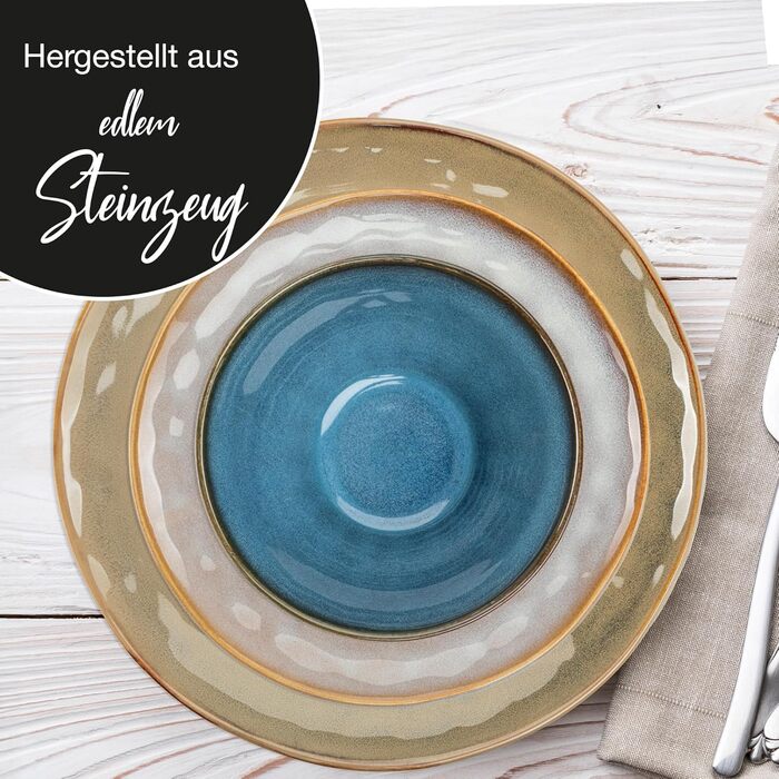 Moritz & Moritz COPA 16-Piece Dinnerware Set - 4 People - Elegant Plate Set made of high-quality stoneware - Dinnerware Set for 4 people consisting of 4 dinner plates, dessert plates, cereal bowls & coffee cups each. Dinnerware Set (4 people)