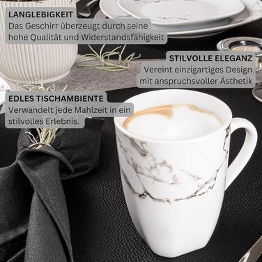 Singer | Bilgola Marble 6-Piece Coffee Cup Set, Porcelain Coffee Cups for 6 People, Dishwasher-Safe Coffee Cups & Mugs Set for Coffee & Tea, 350 ml | PREMIUM COLLECTION
