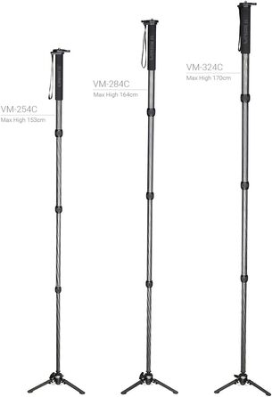 Монопод JUSINO Karbon з регульованою висотою до 170 см та стійким столиком, вантажопідйомність 12 кг (VM-324C)