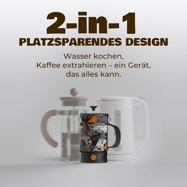 Електрична френч-прес для кави, 2-в-1: чайник та прес, 500W, для кемпінгу та подорожей