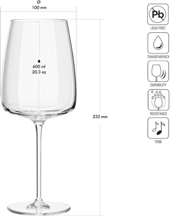 Набір келихів Krosno для білого, рожевого вина та Prosecco, 4 шт., об'єм 650/480 мл, сучасна колекція, для дому, ресторану, кухні, безпечні для миття в посудомийній машині