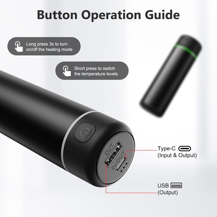 Електричний грілка для рук Wiederverwendbar 2 шт. 5000mAh USB Powerbank, 2A, нагрів 4-7 годин, для дітей, жінок, чоловіків, чорний, круглий