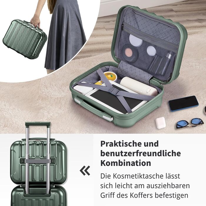 Набір валіз LEADZM 3 шт. з колесами, великий, жорсткий ABS+PC, телескопічна ручка, ручна поклажа (М'ятний)