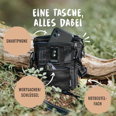 Сумка для ласощів для собак Rudelkönig - практична сумка для прогулянок та дресирування собак, фідер для собак з дозатором кульок для прибирання, чорний, базова модель