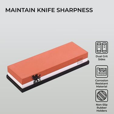 Набір точильного каміння H&S з неслизьким гумовим тримачем: двосторонній точильний камінь та брусок, зернистість 3000/8000, точилка для ножів, набір точильних каменів, мастильний камінь 10000, сталевий брусок