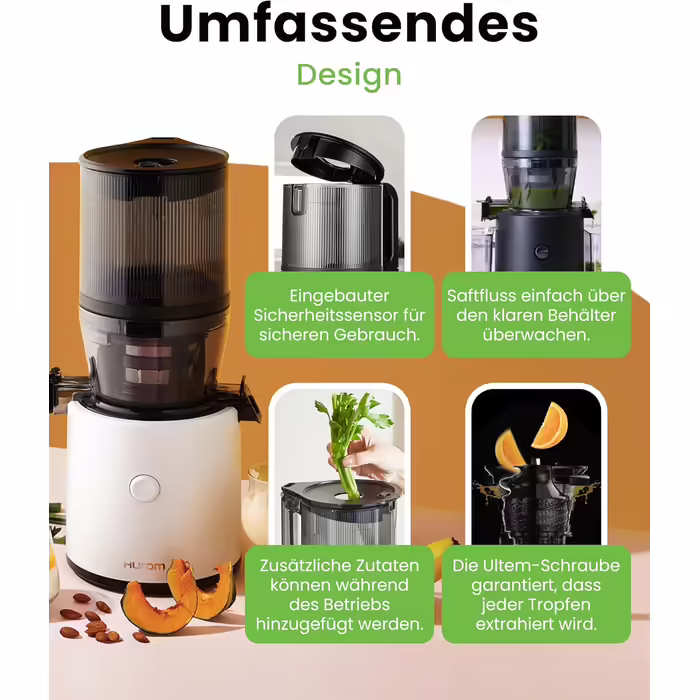 Hurom Slow Juicer | Juices Vegetables and Fruit | H320N | Electric Cold Press | Quiet Motor | Easy to Clean with Large Container and Siebfilter 2L | 200 Watts | BPA Free | Dark Green Deep Green