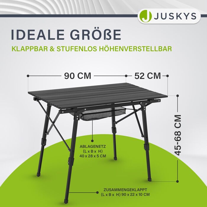 Стол для кемпінгу Juskys Picco - алюмінієвий, 90x52 см, легкий, складний, регульований по висоті - для кемпінгу, саду, відпочинку на природі. Чорний