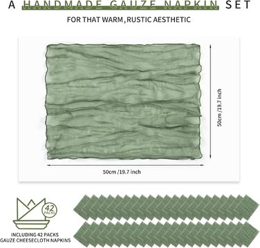 Set of 40 Gauze Cloth Napkins, Crinkled Dinner Napkins, Salvia Green, Rustic Boho Napkins, Soft Cotton, Table Napkins, Decorative Fabric Napkins for Wedding, Party