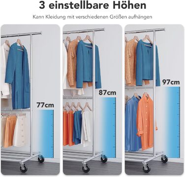 Стійка для одягу на колесах HOKEEPER, подвійна, вантажопідйомність до 283 кг