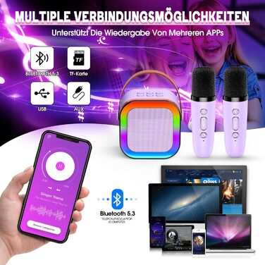 Караоке-мікрофон для дітей Dislocati 3-12 років з Bluetooth та LED-підсвіткою, фіолетовий. Портативна музична іграшка для вечірок
