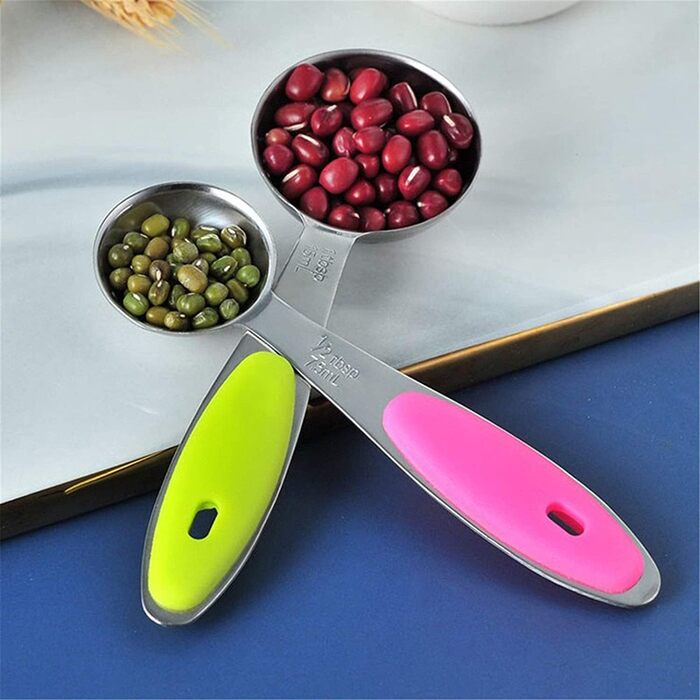 Measuring spoons, stainless steel, silicone handle, spoon, measuring spoon, measuring cup set, baking scale, measuring and spice spoons, measuring spoon set (multicolored, 10 pieces) (multicolored measuring spoons, 5 pieces)