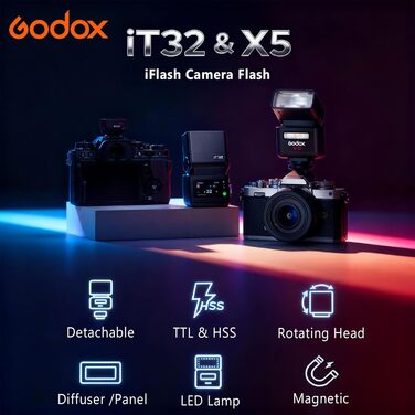 Godox iT32 TTL Міні-спалаху для Sony з X5-S передавачем, 2.4G HSS 1/8000s, сумісний з Sony ZV-E10 a7IV a9III a6400 a6700 a7III a7CII a6000 a7C a6100 a7SIII ZV-E10 II a6500 RX10