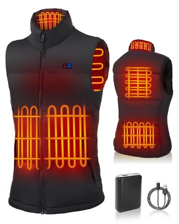 Обогрівальний жилет для чоловіків з Powerbank 7.4V 18400mAh, зимовий жилет з м'якої бавовни, 3 режими нагріву для катання на лижах, мотоциклі, полювання, риболовлі, чорний