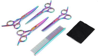 Набір ножиць для догляду за собаками (6 шт.), з нержавіючої сталі, веселковий дизайн, для собак та котів