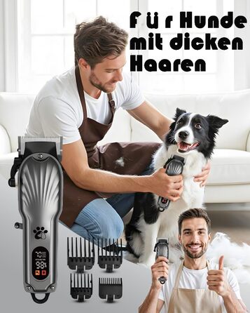 Професійна машинка для стрижки собак з щільним хутром, бездротова, тиха, з LED-дисплеєм, для довгого, товстого, тонкого, кучерявого та хвилястого хутра