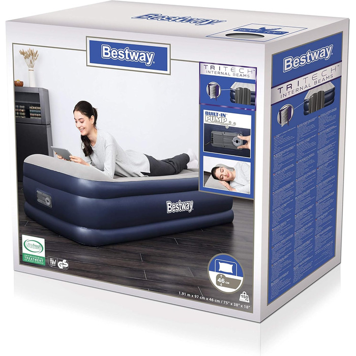 Надувне ліжко Bestway Tritech™ Vento, 191 x 97 x 46 см, односпальне, з вбудованим електронасосом