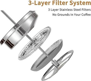 French Press Thermo with Keep-Warm Function, Coffee Maker made of double-walled stainless steel 0.65l, Replacement Filter I Coffee Press also for Home (Black, 650ml)