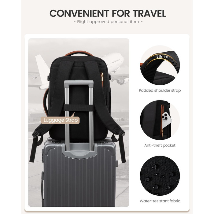 Чорний жіночий рюкзак OVEVOOK для подорожей та ділових поїздок (XL, 39л, водонепроникний)