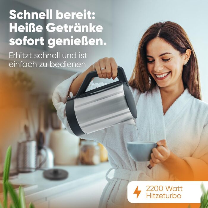 Електричний чайник Bomann WKS 3002 CB: 1,5 л, нержавіюча сталь, BPA Free, зручна кнопка, білий