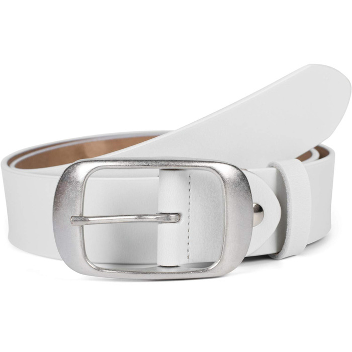 Чоловічий/Жіночий шкіряний ремінь styleBREAKER 3.7 см | Яловича шкіра | Срібляста пряжка | Елегантний ремінь для костюма та джинсів | Регульований (80 см, Білий)