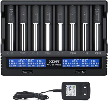 Зарядний пристрій Xtar VC8 Plus для 8 акумуляторів Li-Ion та NiMH з LCD-дисплеєм, EU