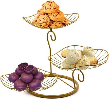 Етажерка для фруктів Evomosa з 3 ярусами: стильна та містка підставка для фруктів, снеків, золотава