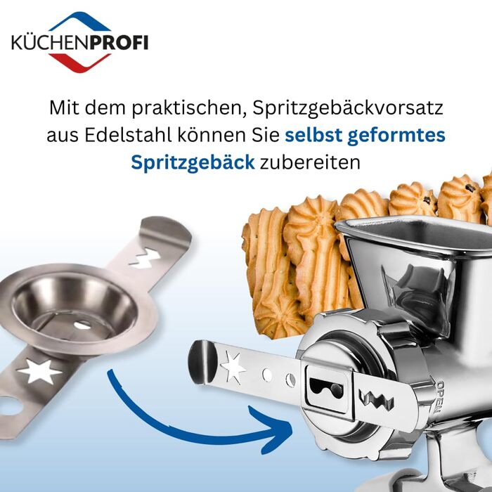 М'ясорубка ручна Küchenprofi SOLIDO з нержавіючої сталі, 3 диски, насадка для печива