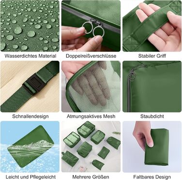 Органайзер для валізи, набір 10 шт. (зелений) - аксесуари для подорожей, кофри, косметичка