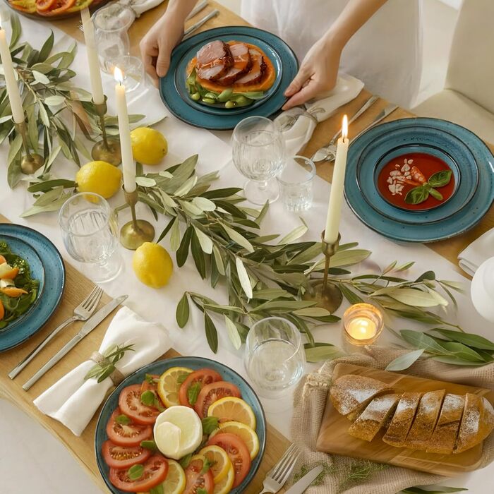 Набір посуду Twinzee Steingut 24 частини для 6 осіб: тарілки та миски, колекція Riviera Azur, з каменю, для мікрохвильової печі