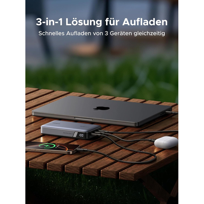 Power Bank UGREEN Nexode 100W, 20000mAh, 3 USB-C, цифровий дисплей, сумісний з MacBook, iPhone, Galaxy, Dell
