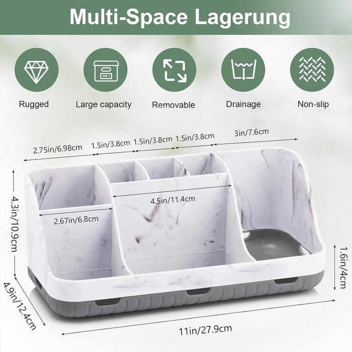 Тримач для зубних щіток у ванну кімнату: органайзер для електричної зубної щітки та пасти, 7 відділень, сірий мармур