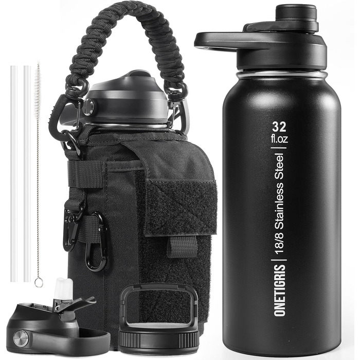 OneTigris Stainless Steel Water Bottle, 0.9L High Capacity, Insulated Sports Bottle for Cycling, Camping, Yoga, Gym, Softair, 32oz