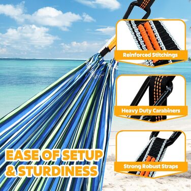 Ніжність у подорожах: Легка туристична гамак NATUREFUN | 300 кг, дихаюча, швидковисихаюча | 2 x карабіни, 2 x петлі | для відпочинку на природі, вдома, в саду (275 x 140 см, блакитно-білий)