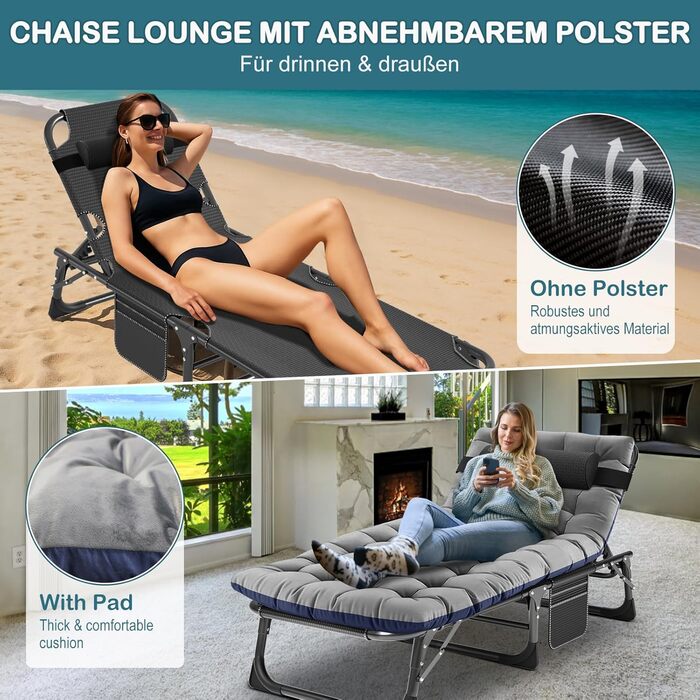 Зікбітюті Фельдбет (ліжко для відпочинку) розкладне з матрацом, 200 кг, для гостей, кемпінгу, 1200D Oxford, 190×71×36 см, дорослих, з сумкою, для відпочинку на природі, вдома, в саду, кемпінгу (сірий)