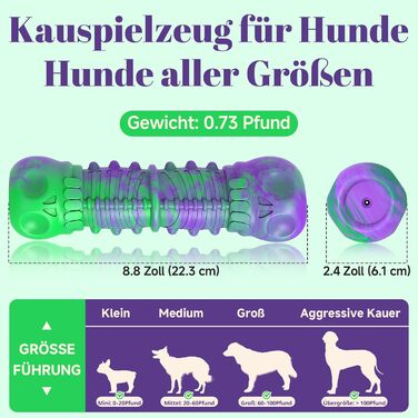 HETOO Dog Toy, indestructible, robust, squeaking, chew toy for aggressive chewers, large and medium dog breeds, dental care (Large, Purple Green)