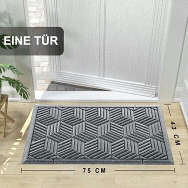 Килимок для дому та вулиці Yimobra - антиковзаючий, миючий, вологостійкий, 75 x 43 см, чорно-сірий