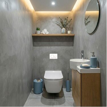 Набір аксесуарів для ванної кімнати 6 предметів, пластик, сірий: йоржик для унітазу, відро, стакан для зубних щіток, мильниця, дозатор для мила, піднос