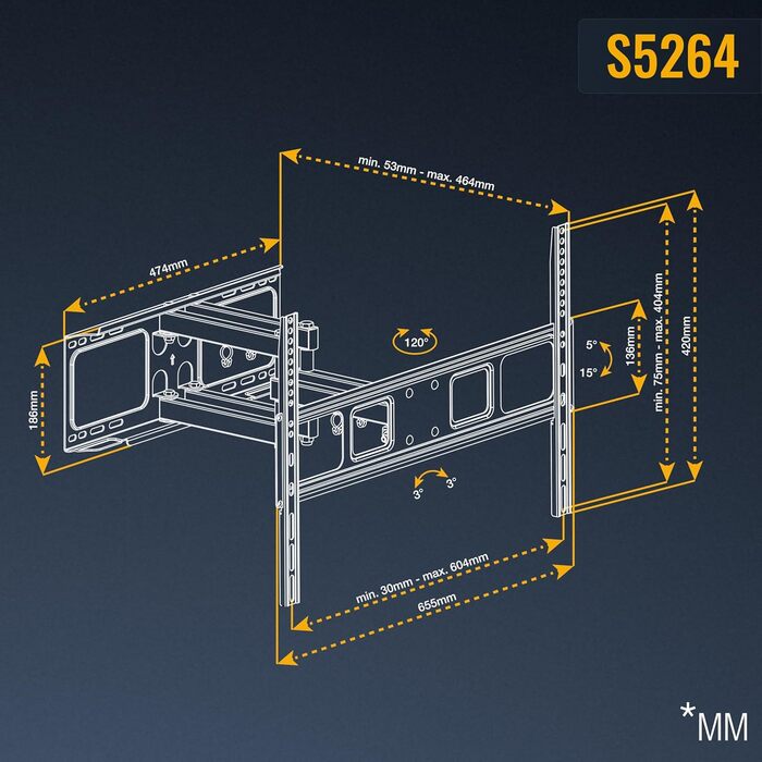 Кріплення для телевізора RICOO S9564: універсальний настінний тримач для телевізорів 40-75 дюймів (VESA 600x400, до 45 кг)