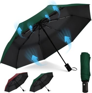 Зонт від сонця та дощу 42/46 дюймів, штормовий, автоматичний, з 8 ребрами для чоловіків та жінок (темно-зелений)