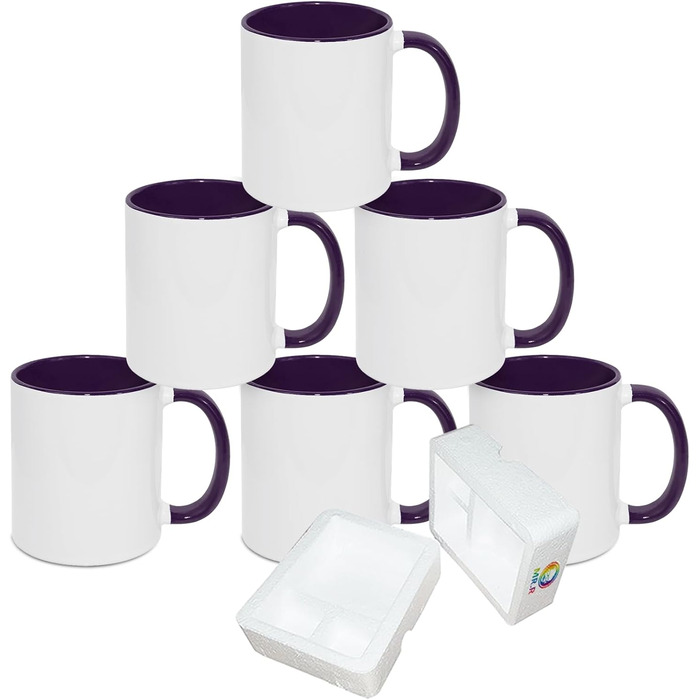 MR.R 11 Unzen Sublimation blank mugs, blank white mug, mug with purple color inside and handle, set of 6