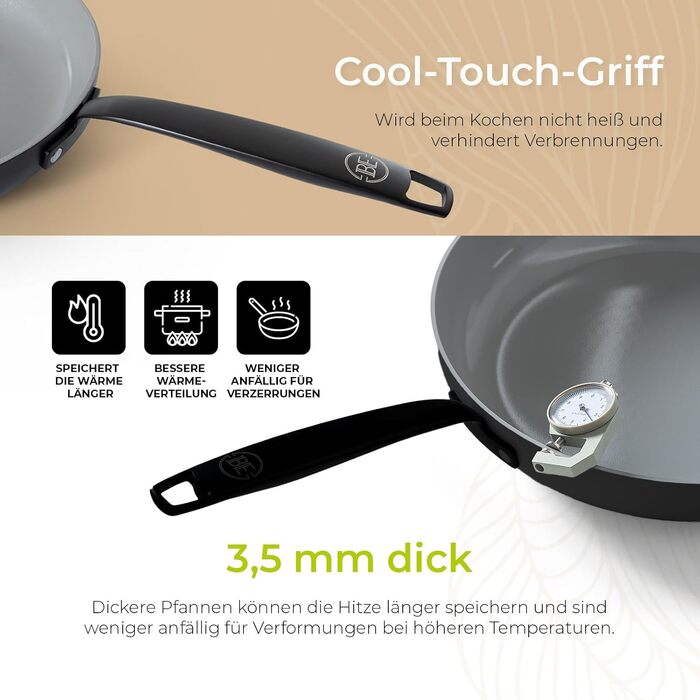 Каструля Be Living Essential з кришкою, 24 см, 4 л, антипригарне покриття Keramik Antihaft, для індукційних плит, без PTFE та PFOA, чорна
