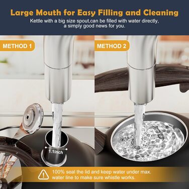 Чайник-свисток Teekessel Pfeifende Teekanne для плити, 2.64 л, нержавіюча сталь, ручка з дерев'яним декором, чорний