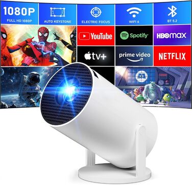 Портативний проєктор 4K, 1080P FHD Mini проєктор, сумісний з Android та Netflix, WiFi 6, BT 5.0, поворот на 180°, автоматична корекція трапецеїдальних спотворень