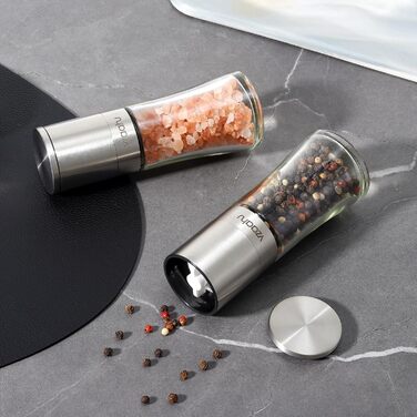 Набір з 2 мельниць для солі та перцю Vzaahu з керамічним механізмом, регулювання помелу, сірі та блакитні, портативні, багаторазові