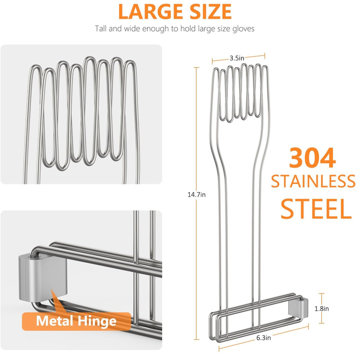 Kitchen glove holder, stainless steel glove holder, vertical kitchen glove rack, multi-purpose glove drain rack, rubber glove drying rack, boxing glove drying rack (large)