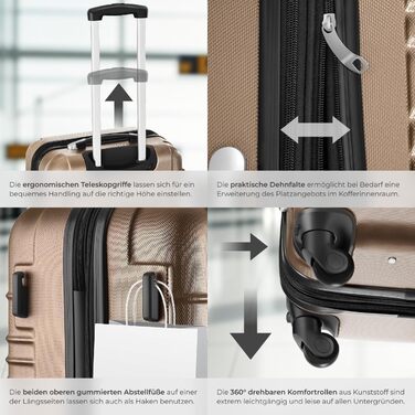 Набір валіз Tectake® 4 шт. з TSA замком, жорсткий корпус, набір валіз-роликів, ABS, 4 колеса, поворот на 360°, телескопічна ручка - зелений (шампань)