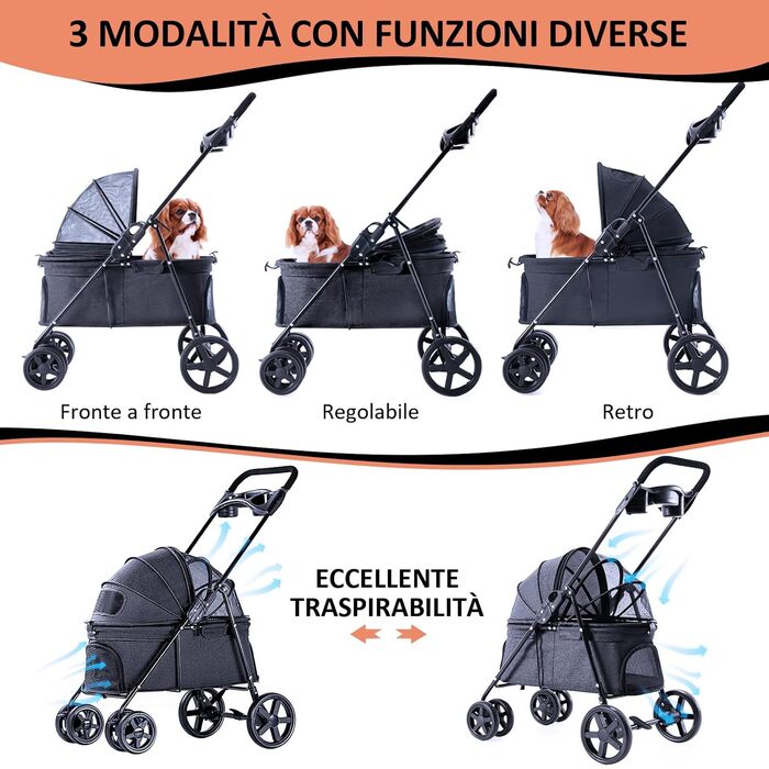 Візок для собак, складаний, переноска для тварин до 15 кг, чорний. Візок для котів та собак, переноска для тварин, бугі для собак