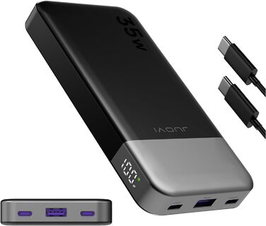 Power Bank JUOVI 10000mAh, 35W: Швидка зарядка, 3 виходи, 2 входи, PD3.0, QC 4.0, цифровий дисплей, чорний