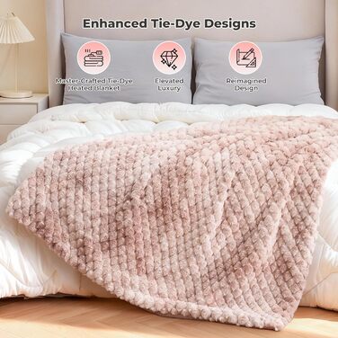 Електричний килим-плед CURECURE з підігрівом 130x180 см, 3D жакард, плюш та фланель, 6 режимів нагріву, таймер 1-10 годин, для ліжка, дивану, офісу (Рожевий)