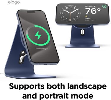 Підставка для зарядки iPhone Elago MS4 з MagSafe, алюміній, сумісна з iPhone 17/16/15/14/13/12, підтримка Standby (iOS 17) [Зарядний пристрій не входить] (Jean Indigo)